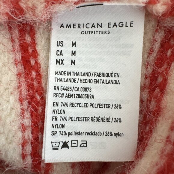 American Eagle Women's M Crew Sweater LS Red Cream Striped EUC - Picture 8 of 10